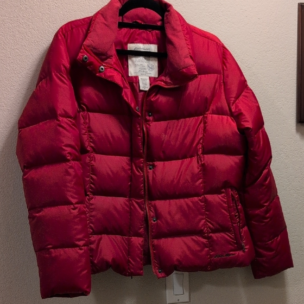 Eddie Bauer Red Puffer Jacket with Stand-Up Collar